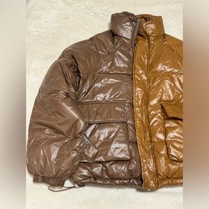 Brown color block puffer jacket. Oversized XS - S. The Frankie Shop